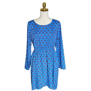 J. CREW | Blue Dainty Floral Medallion Print Tulip Hem Long Sleeve Dress Size 8